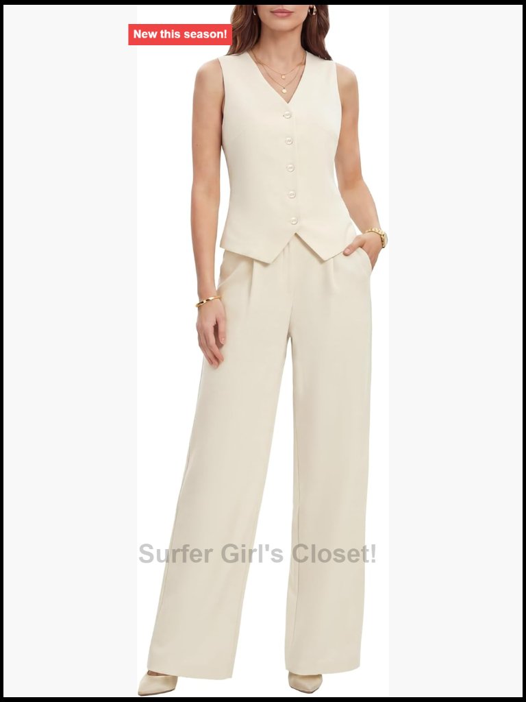 Women's 2 Piece Vest Pants Suit - Wrinkle-Free Business Dressy Outfit
